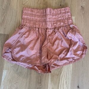 Free People Salmon/coral Smocked Waist Athletic Shorts